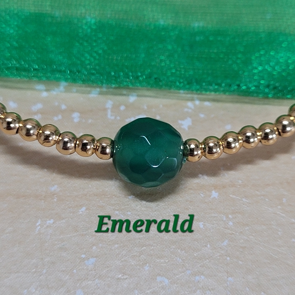 May Emerald Bracelet Gemstone/18K Gold-plated Brass Beads